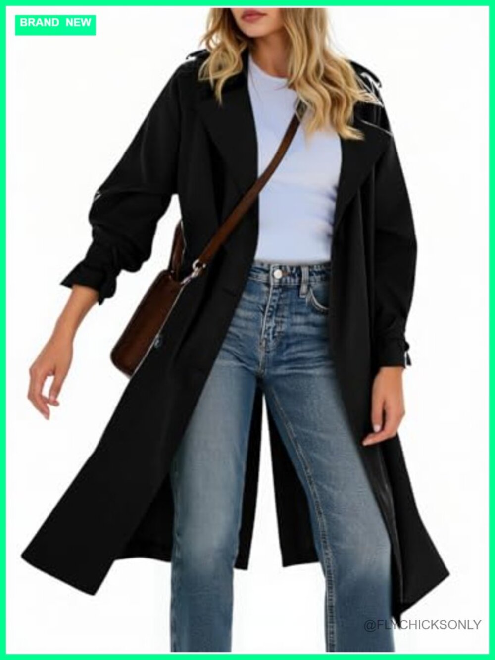 Tankaneo Womens Long Trench Coat Double Breasted Notch Lapel Overcoat